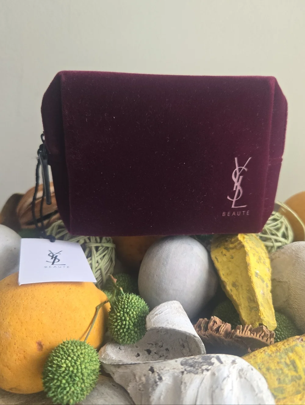 NWT Yves Saint Laurent Beauty Burgundy Velvet Toiletry Pouch